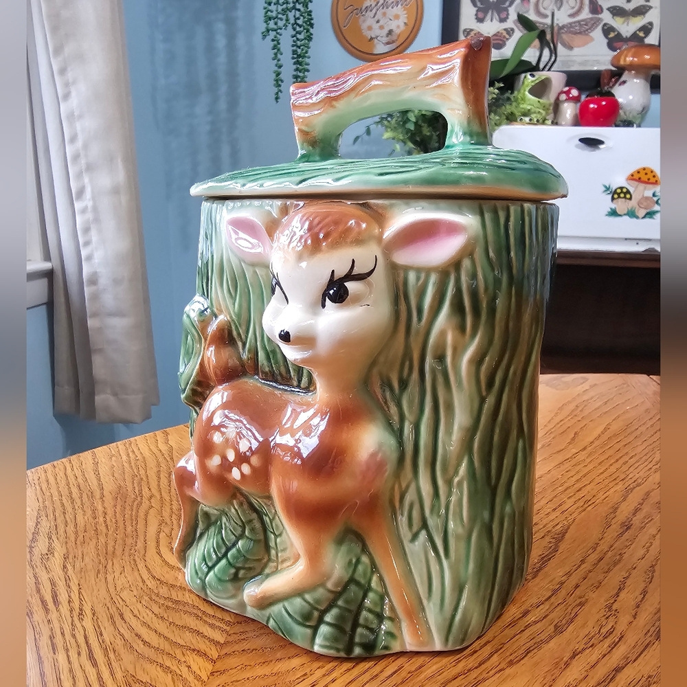 RARE Retro Mark Ungemach Deer Fawn Cookie Jar Canister USA Ceramic Pottery Bambi - Picture 4 of 7